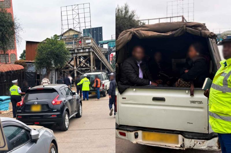 Photocollage of ongoing NTSA crackdown at the Buruburu interchange.